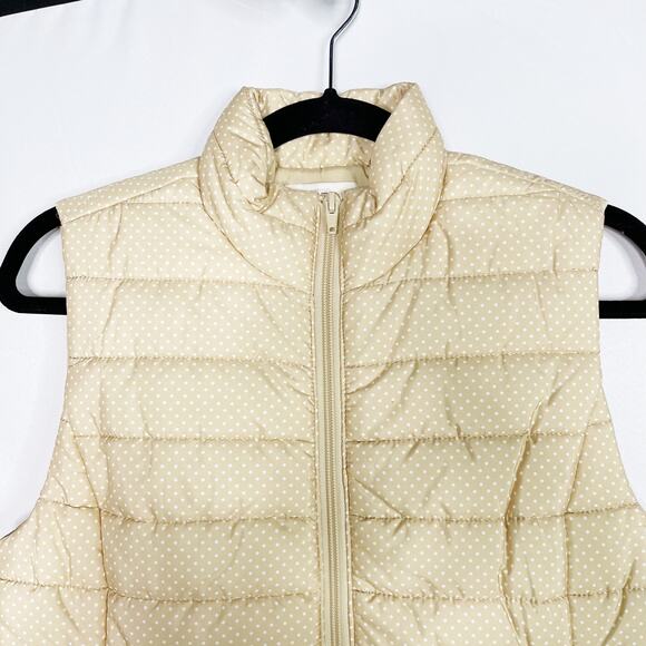 LOFT Polka Dot Quilted Puffer Vest XSmall XS Yellow White Full Zip Womens - Picture 5 of 8
